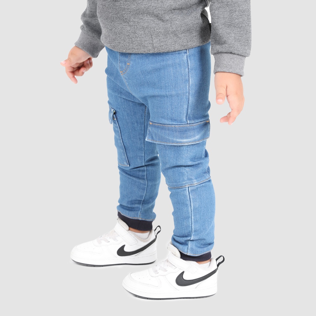 Jogger cargo bébé avec ceinture en cote en jeans