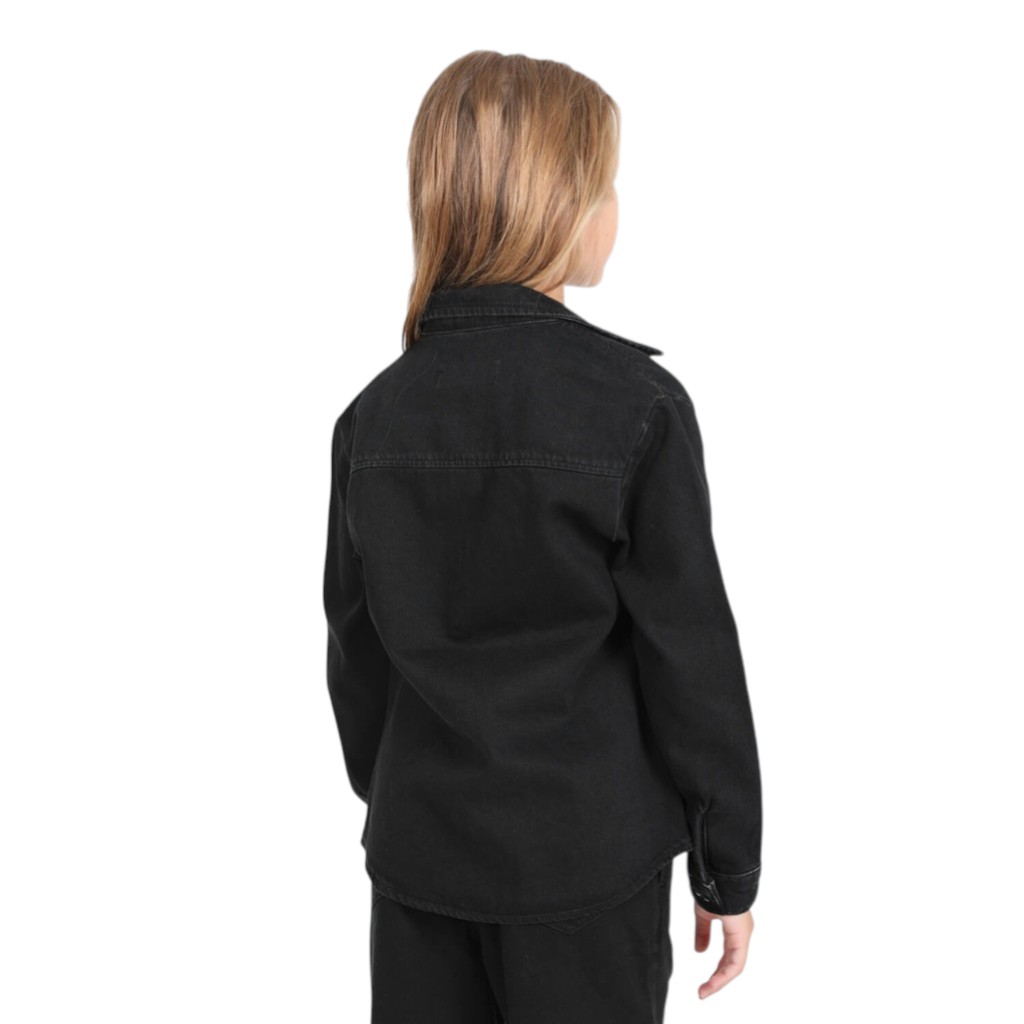 Chemise fille avec poche poitrine en jeans