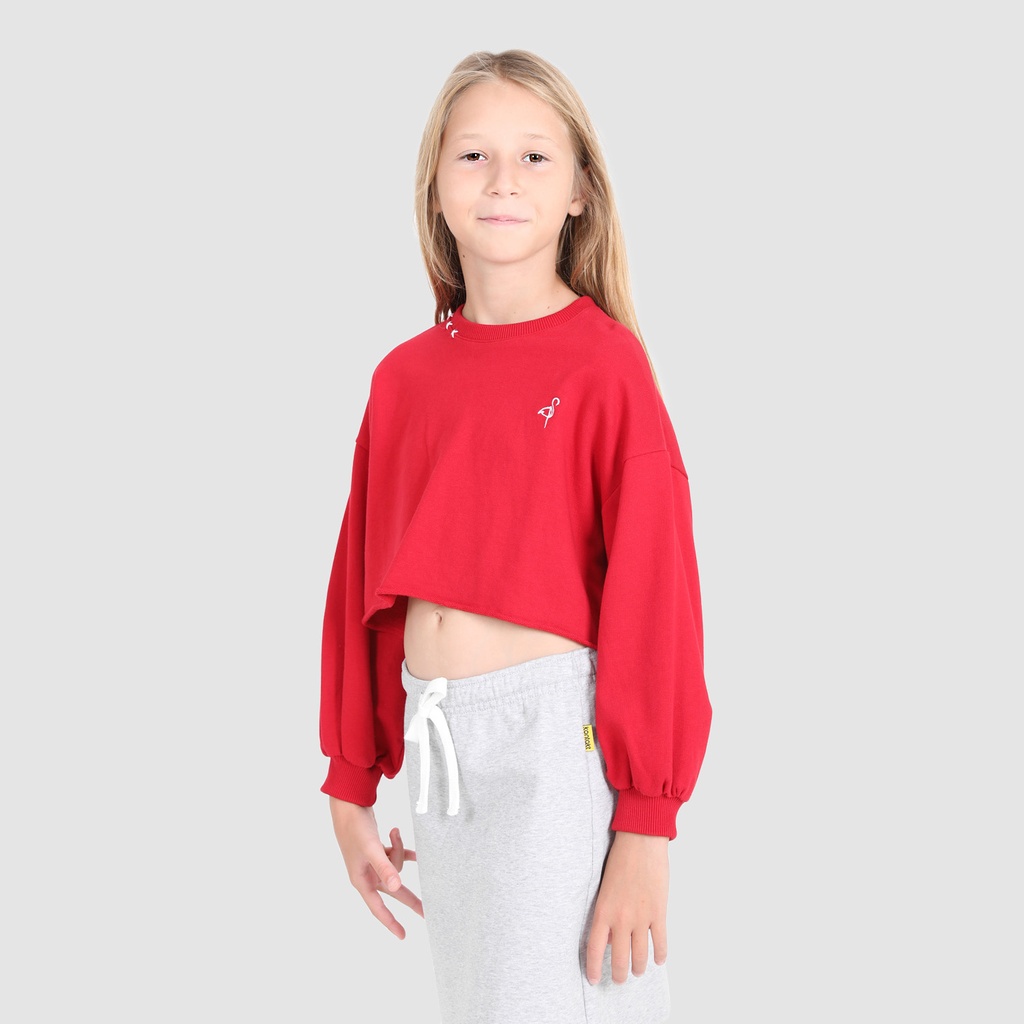 Sweat crop fille avec détails broderie