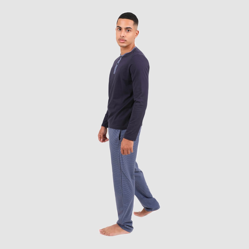 Pyjama homme manches longues avec patte boutonnée