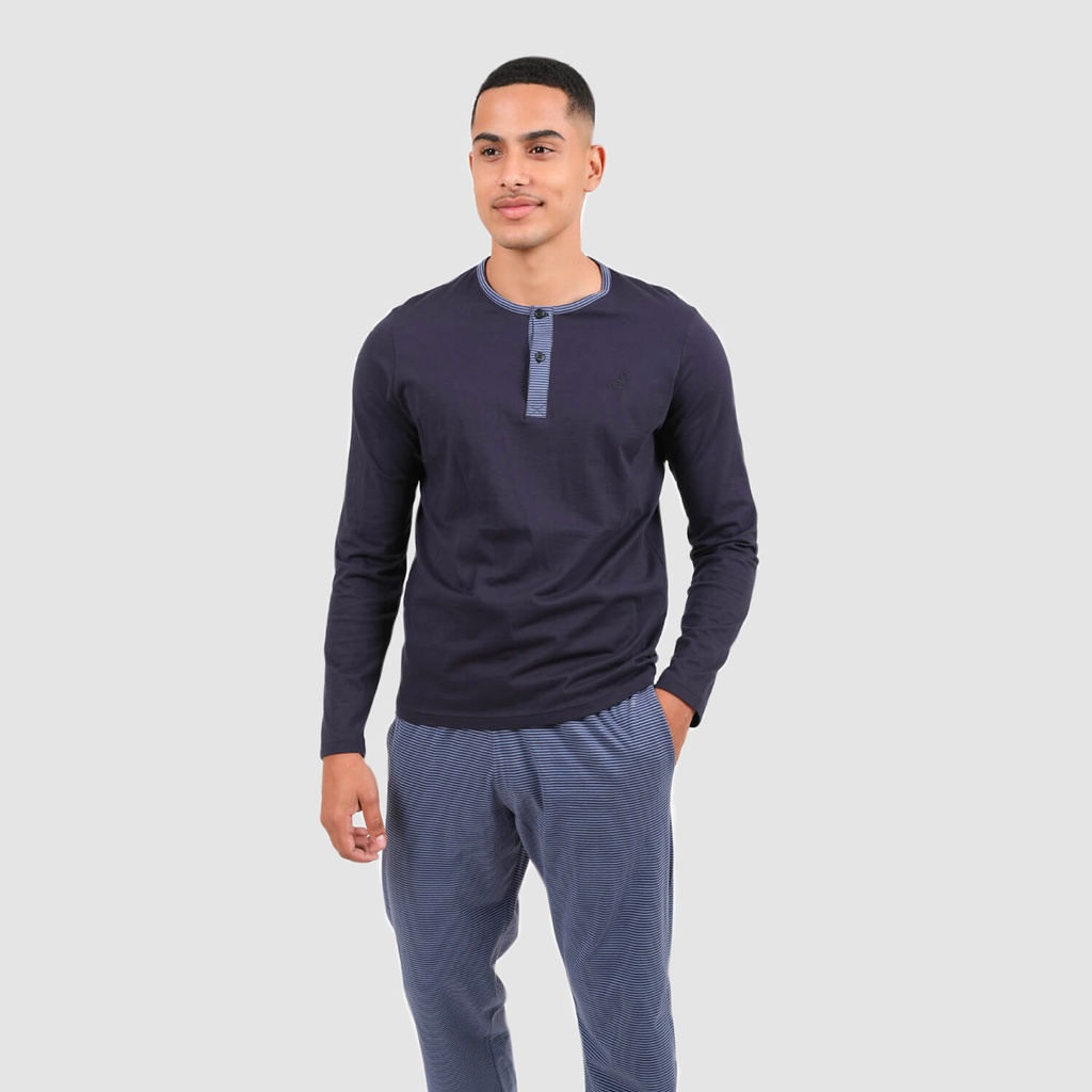 Pyjama homme manches longues avec patte boutonnée