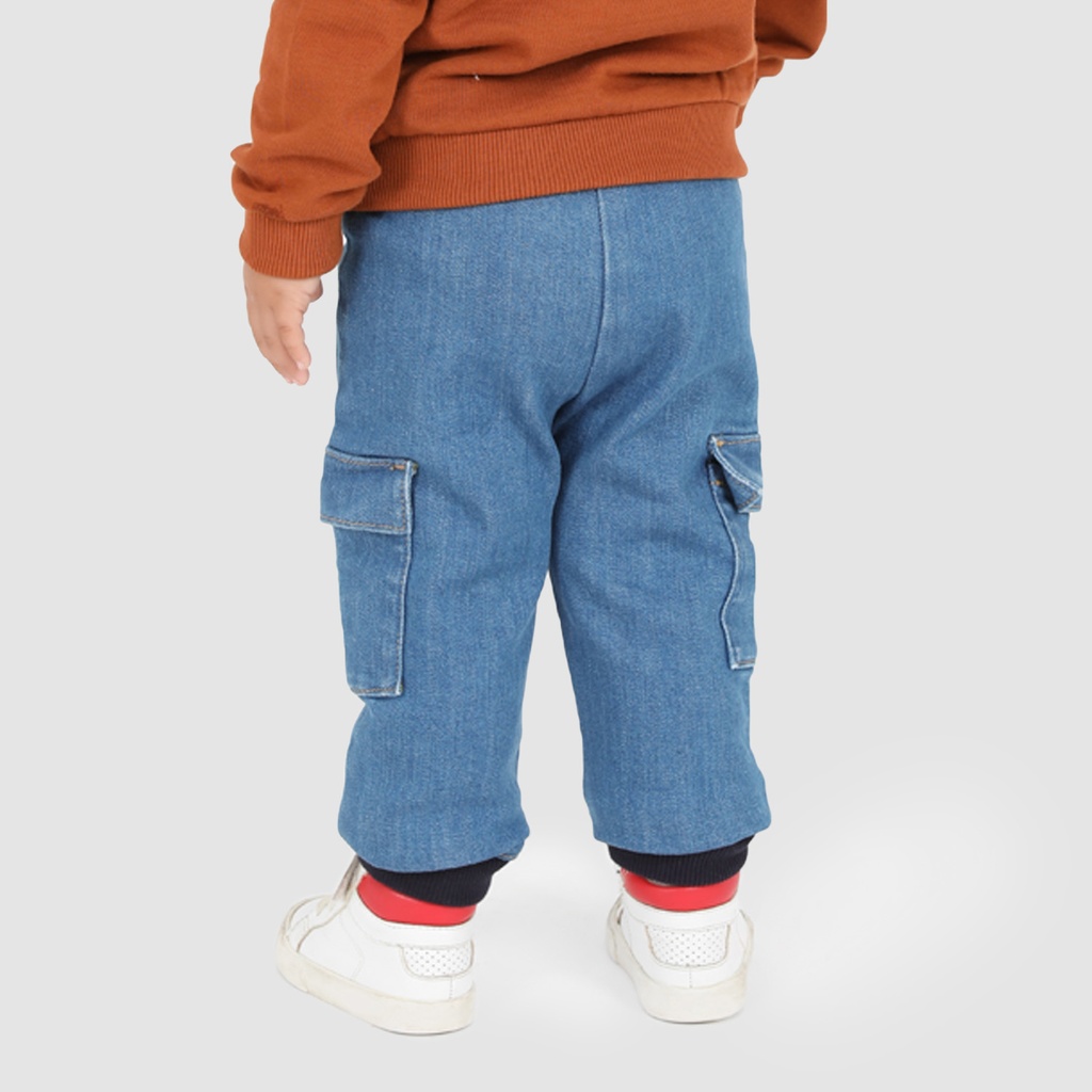 Jogger cargo bébé avec ceinture en cote en jeans