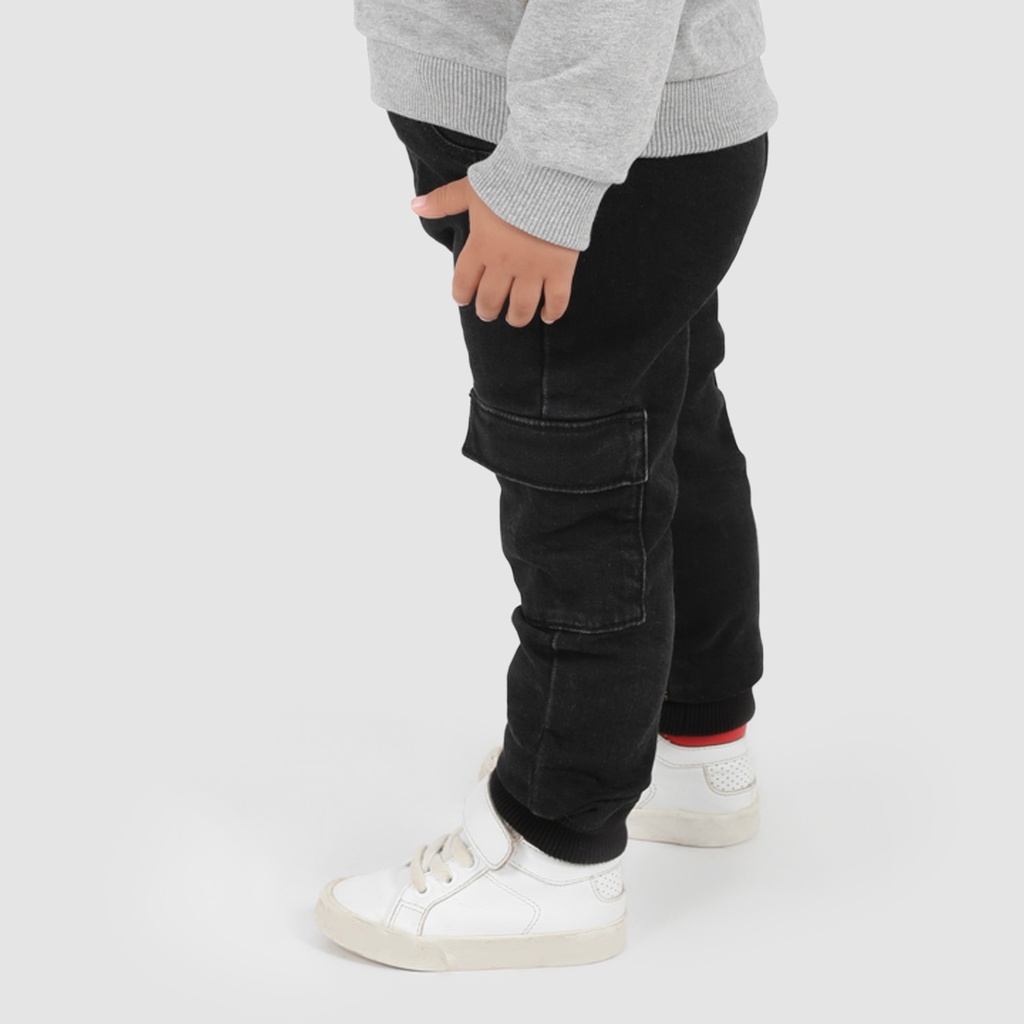 Jogger cargo bébé avec ceinture en cote en jeans