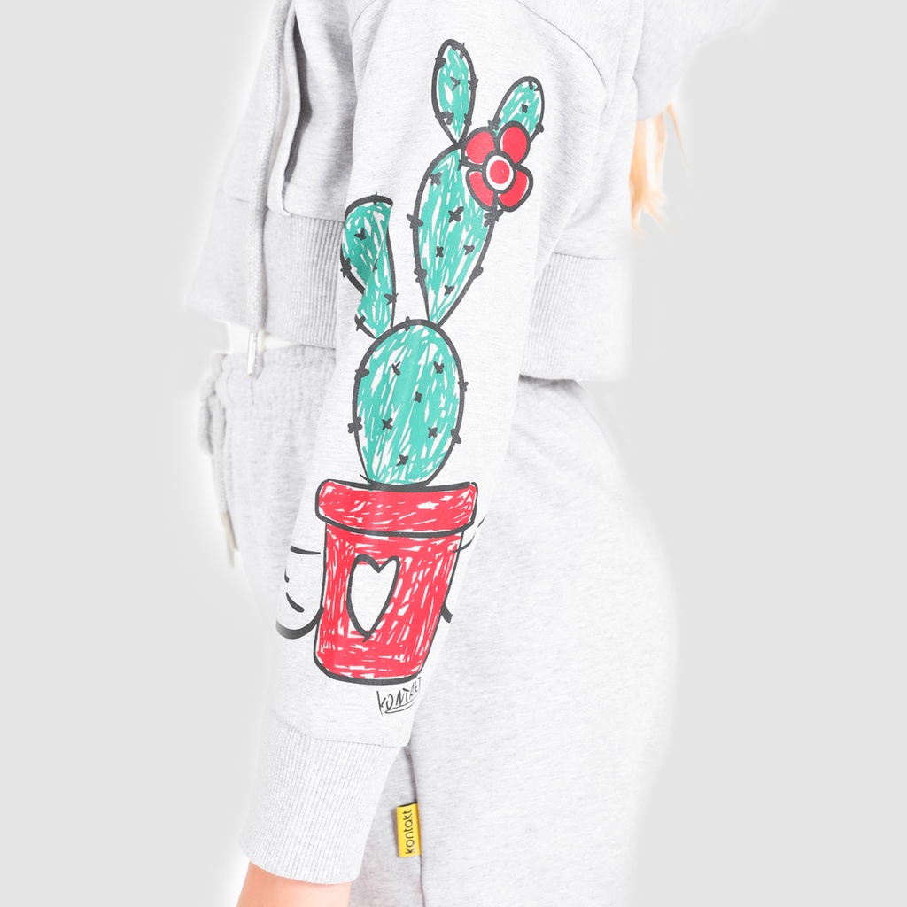 Hoodie crop zippé fille D'ONT WORRY I'M A CUTE CACTUS