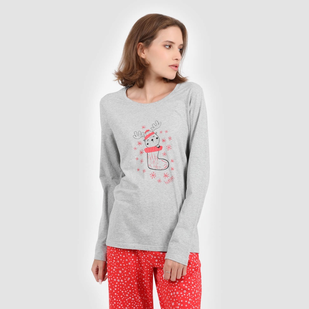 Pyjama femme manches longues CHAUSSETTE DE NOËL