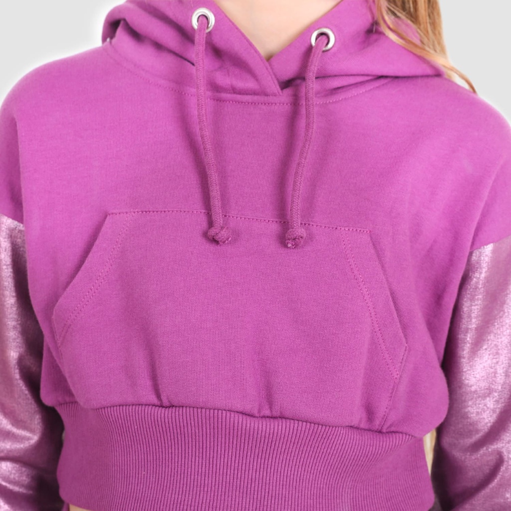 Hoodie crop fille avec effet metallique sur les manches