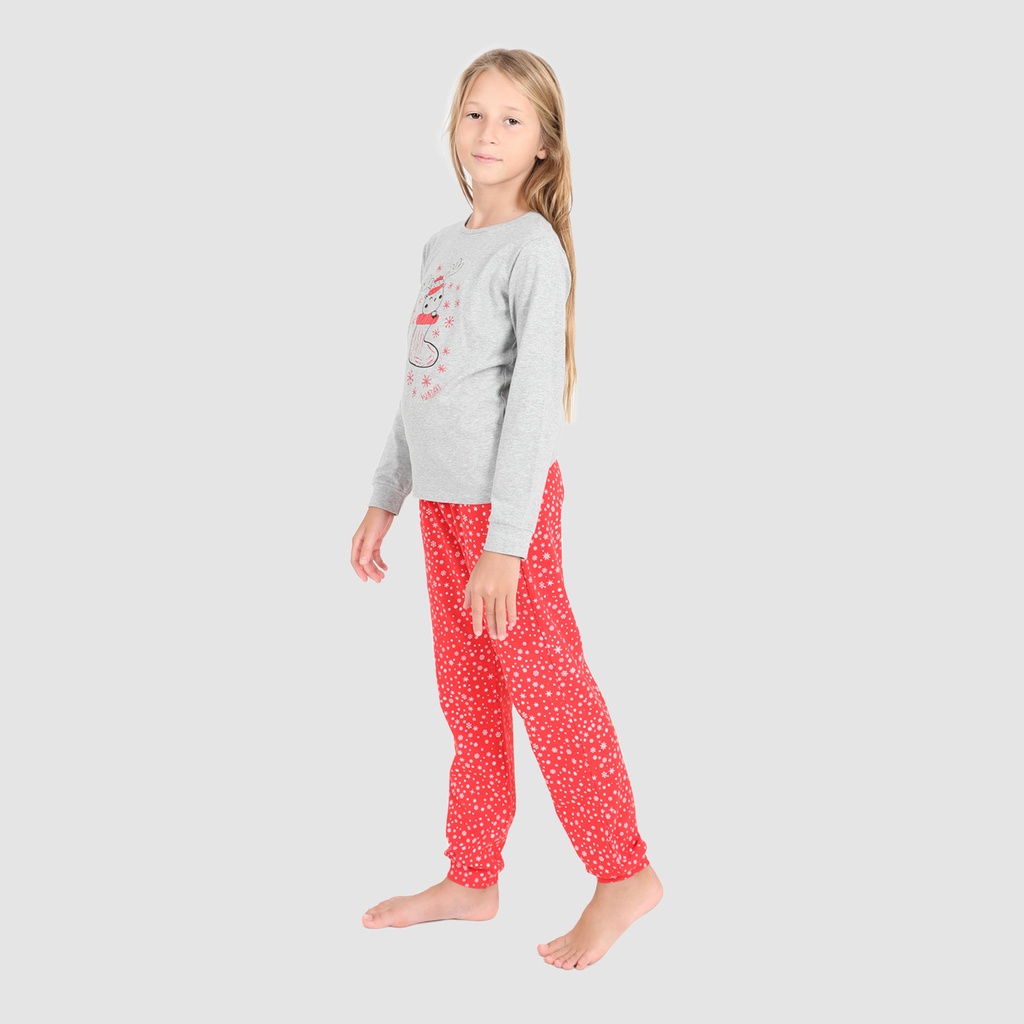 Pyjama fille manches longues avec bandes CHAUSSETTE NOËL