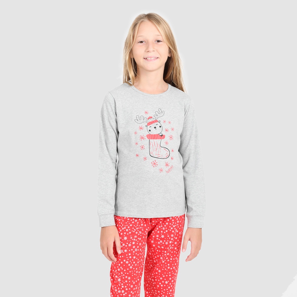 Pyjama fille manches longues avec bandes CHAUSSETTE NOËL