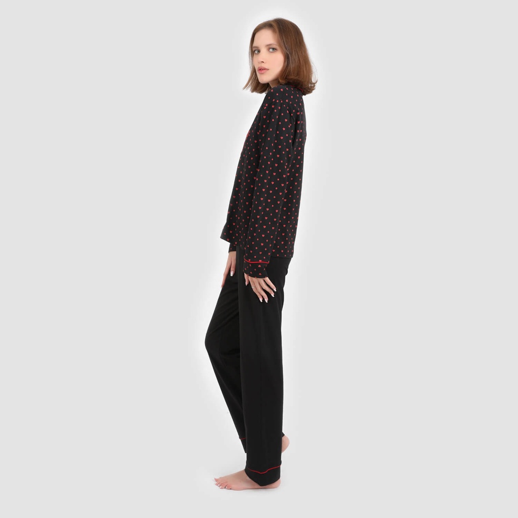 Pyjama boutonnée femme manches longues avec pipping