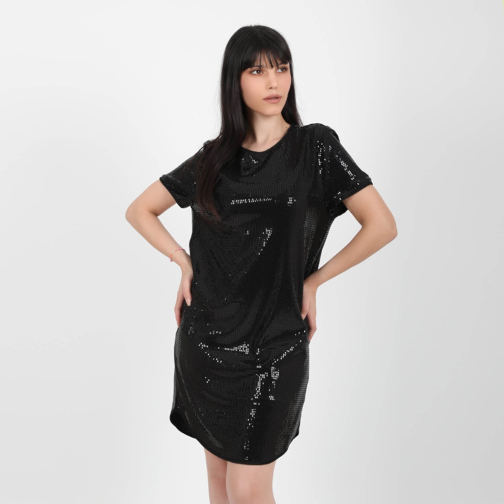 Robe mini en sequin femme manches courte