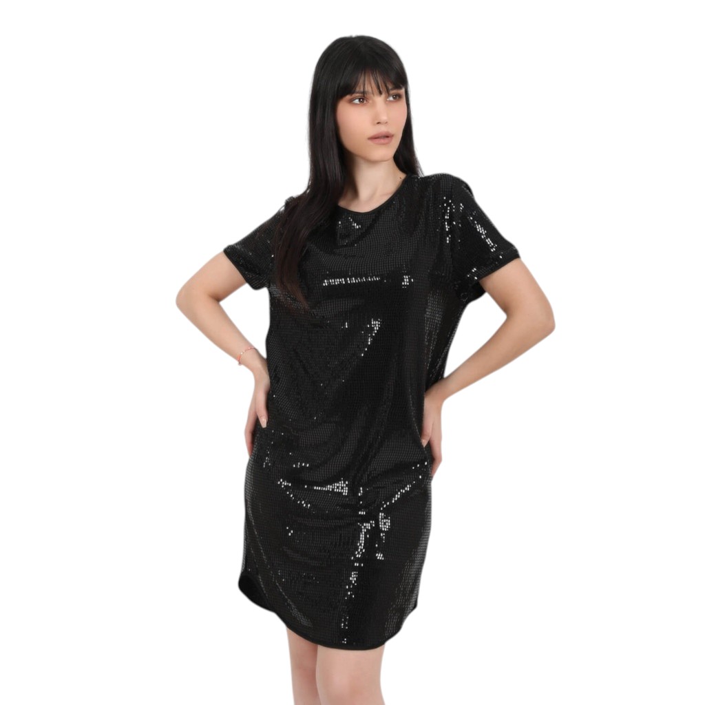 Robe mini en sequin femme manches courte