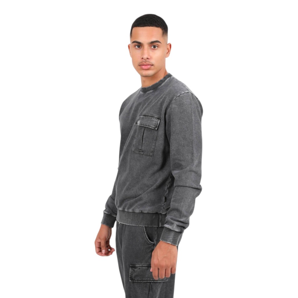 Sweat homme avec poches soufflées délavé