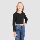 T-shirt crop côtelé fille manches longues