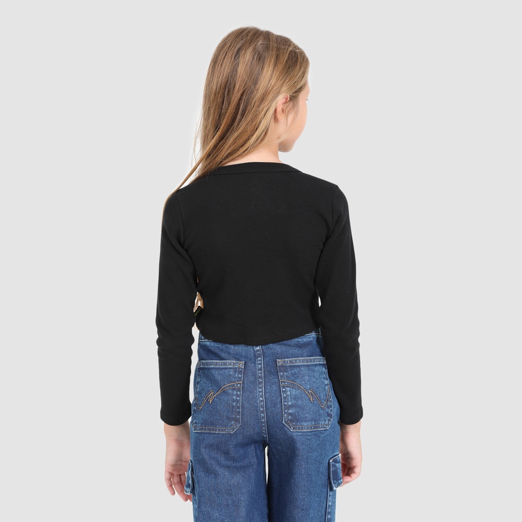 T-shirt crop côtelé fille manches longues