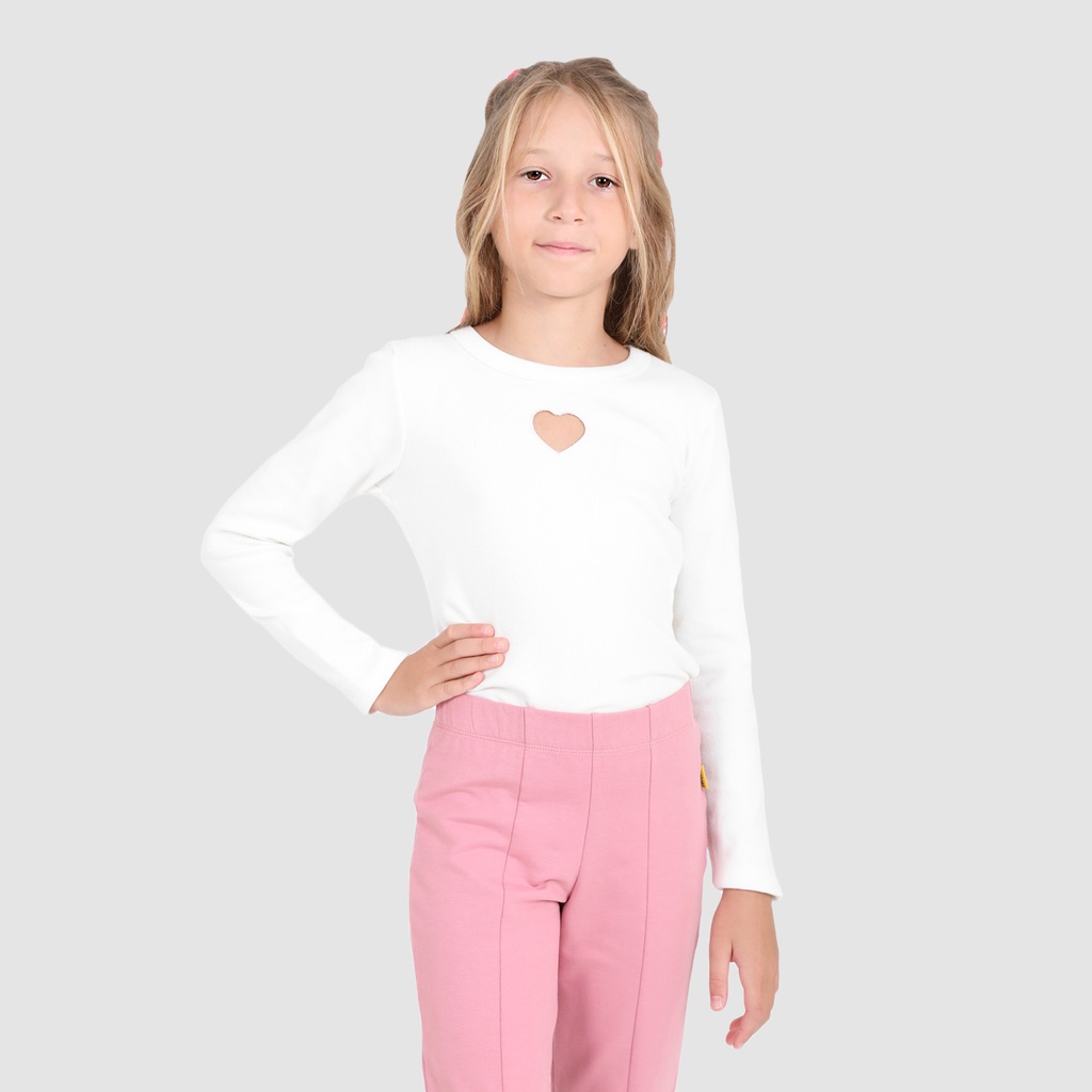 T-shirt côtelé fille avec cut out cœur