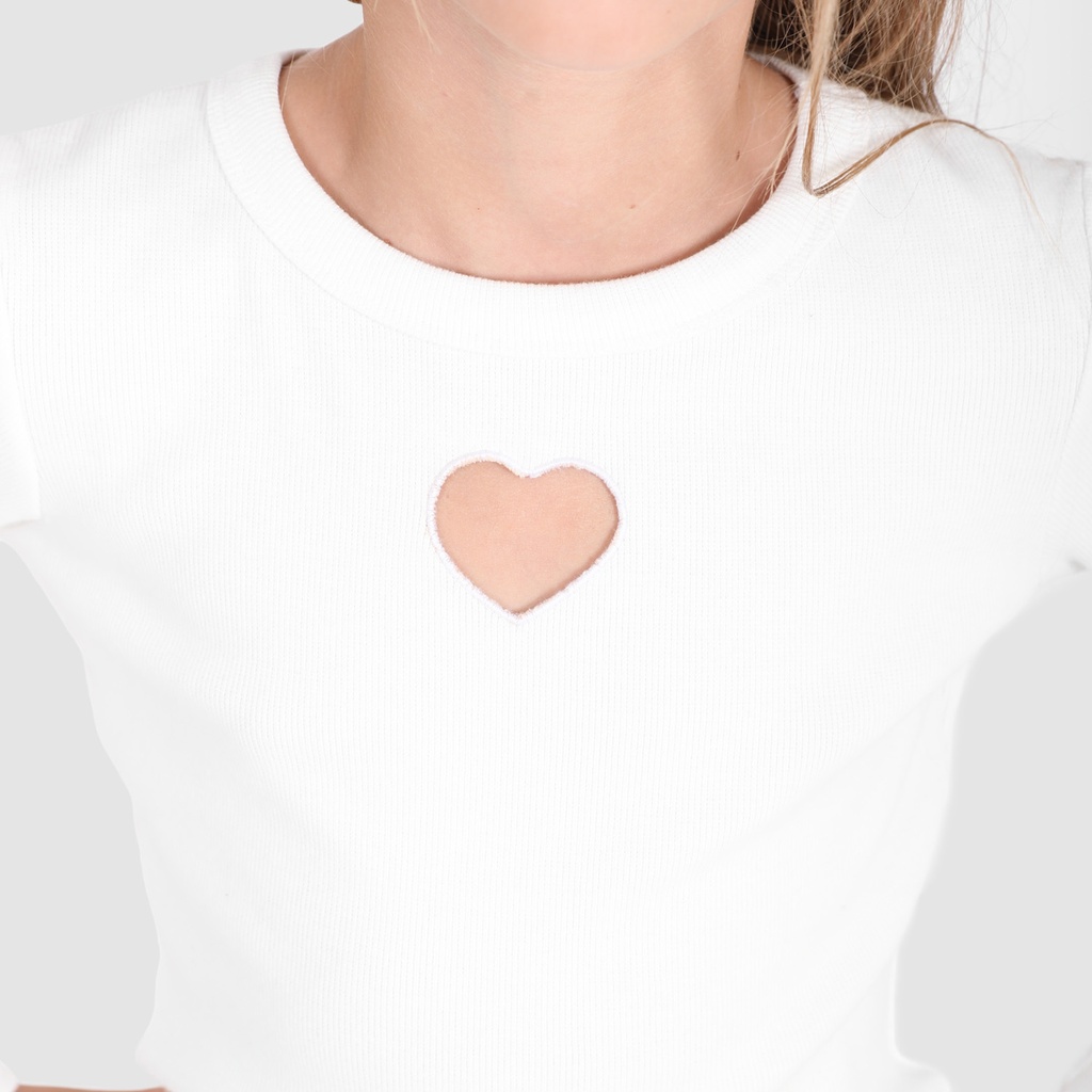 T-shirt côtelé fille avec cut out cœur
