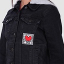 Veste en jeans fille avec capuche amovible et patch