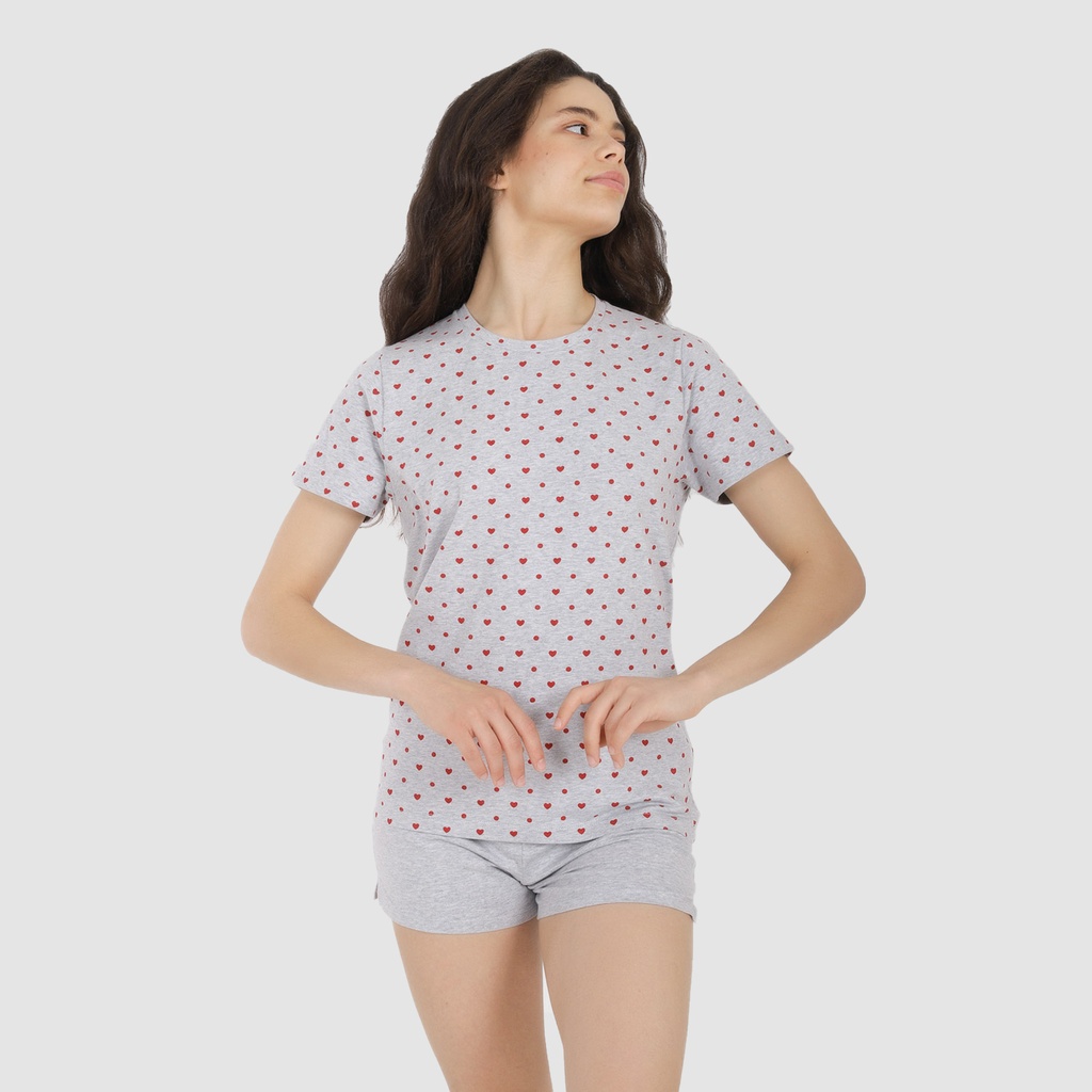 Ensemble femme manches courtes et cycliste imprimé cœur