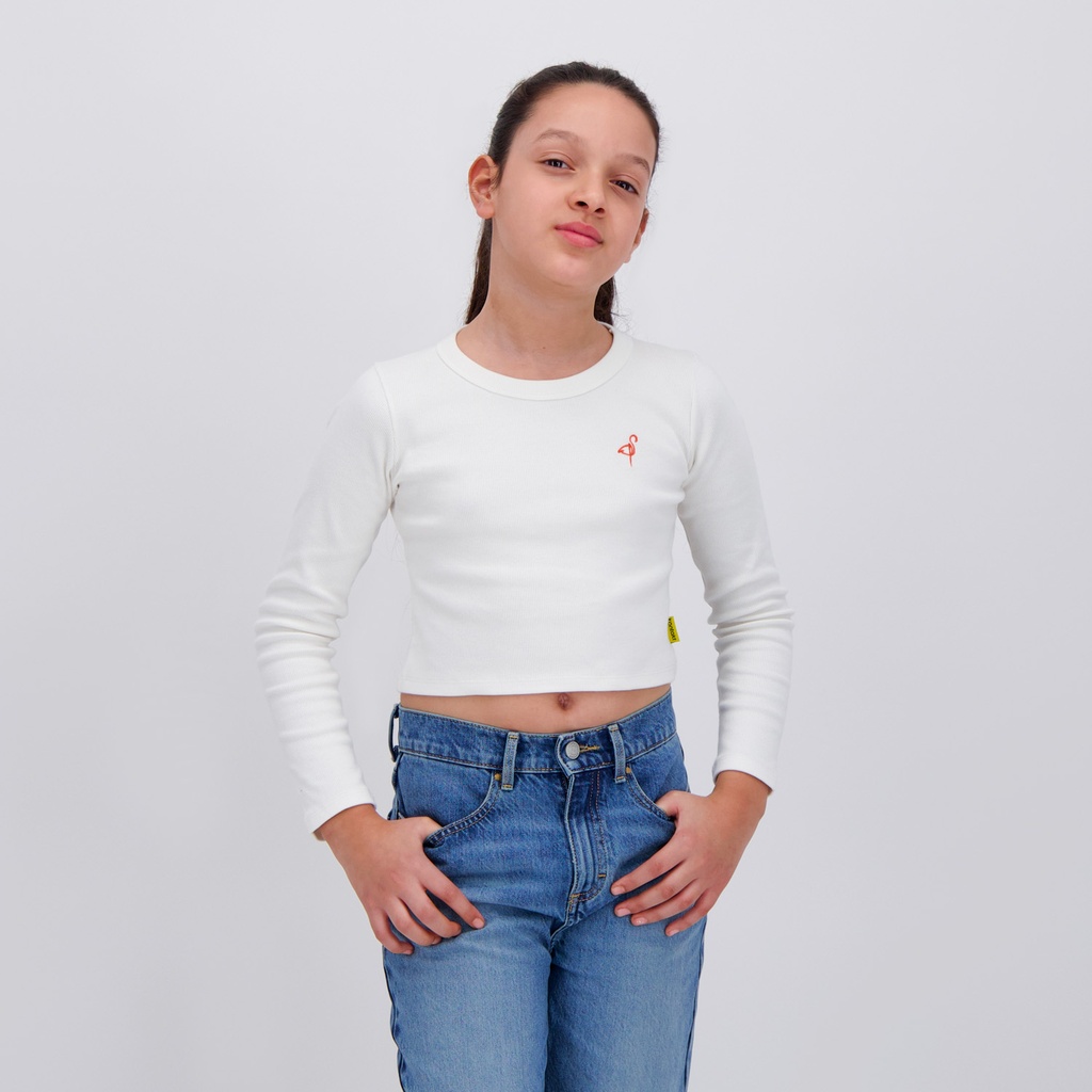 T-shirt crop fille manches longues avec broderie