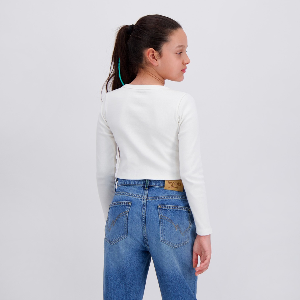 T-shirt crop fille manches longues avec broderie