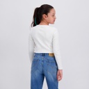 T-shirt crop fille manches longues avec broderie