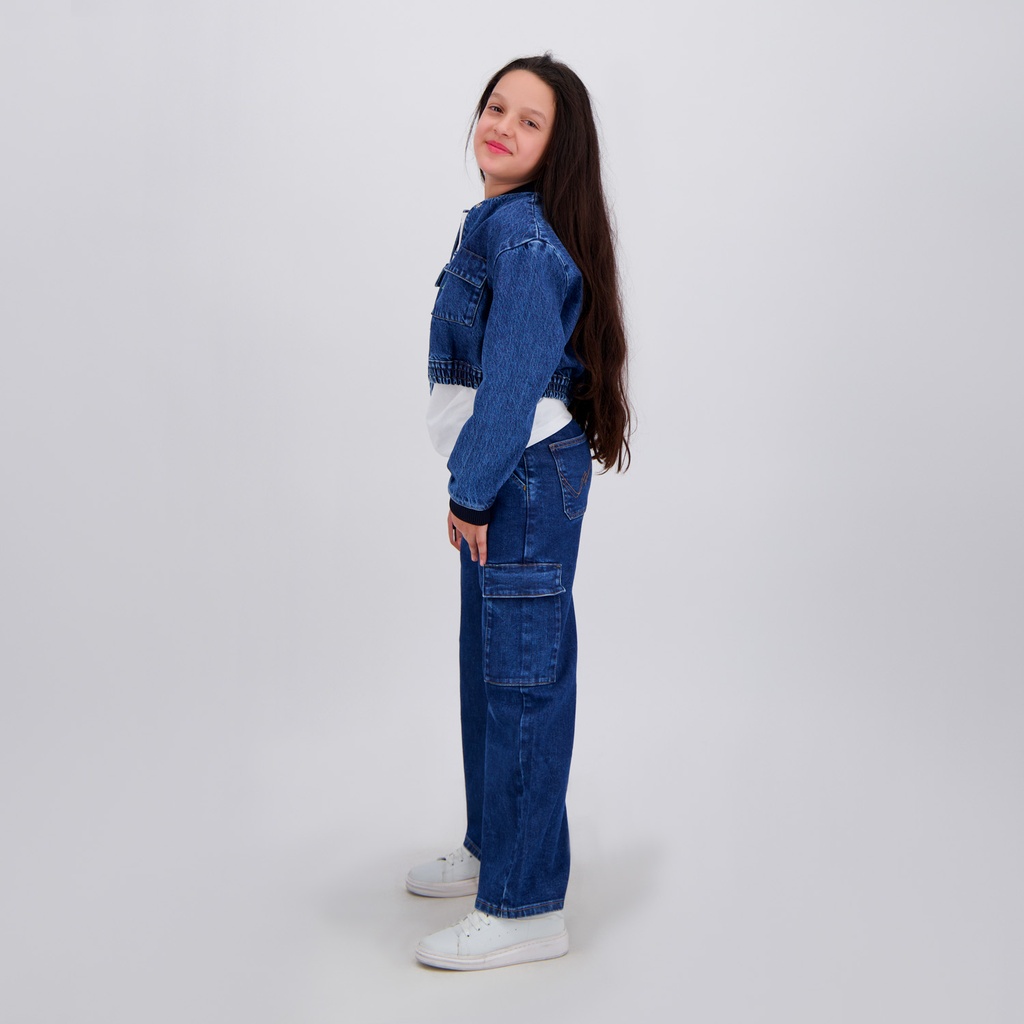 Workwear cropped jacket fille en jeans