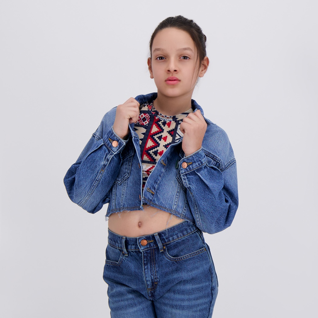 Cropped jacket fille en jeans