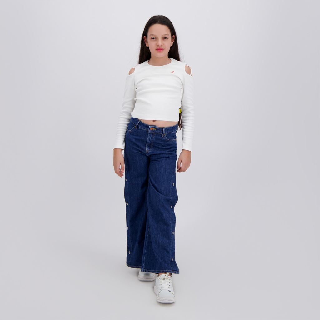 Wide leg fille avec boutons pression en jeans