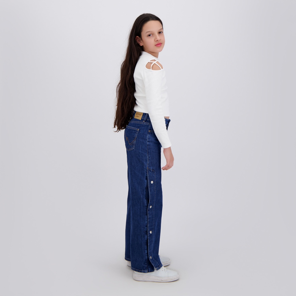 Wide leg fille avec boutons pression en jeans