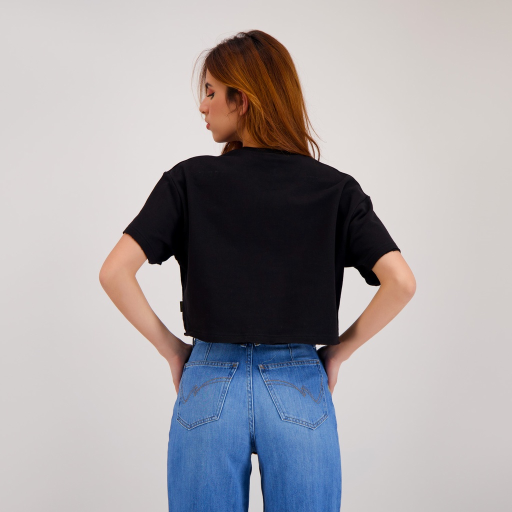 Sweat cropped femme manches courtes avec broderie
