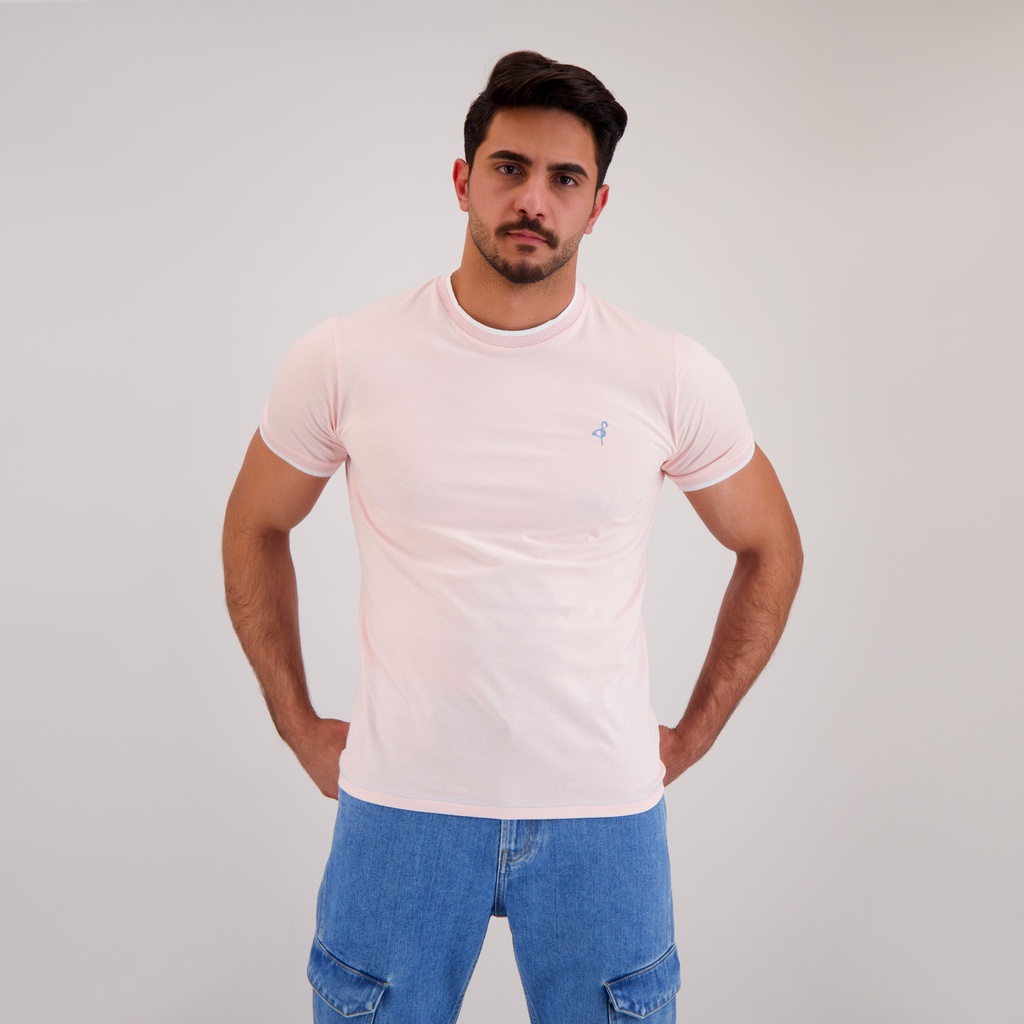 T-shirt homme manches courtes avec bande rectiligne et broderie