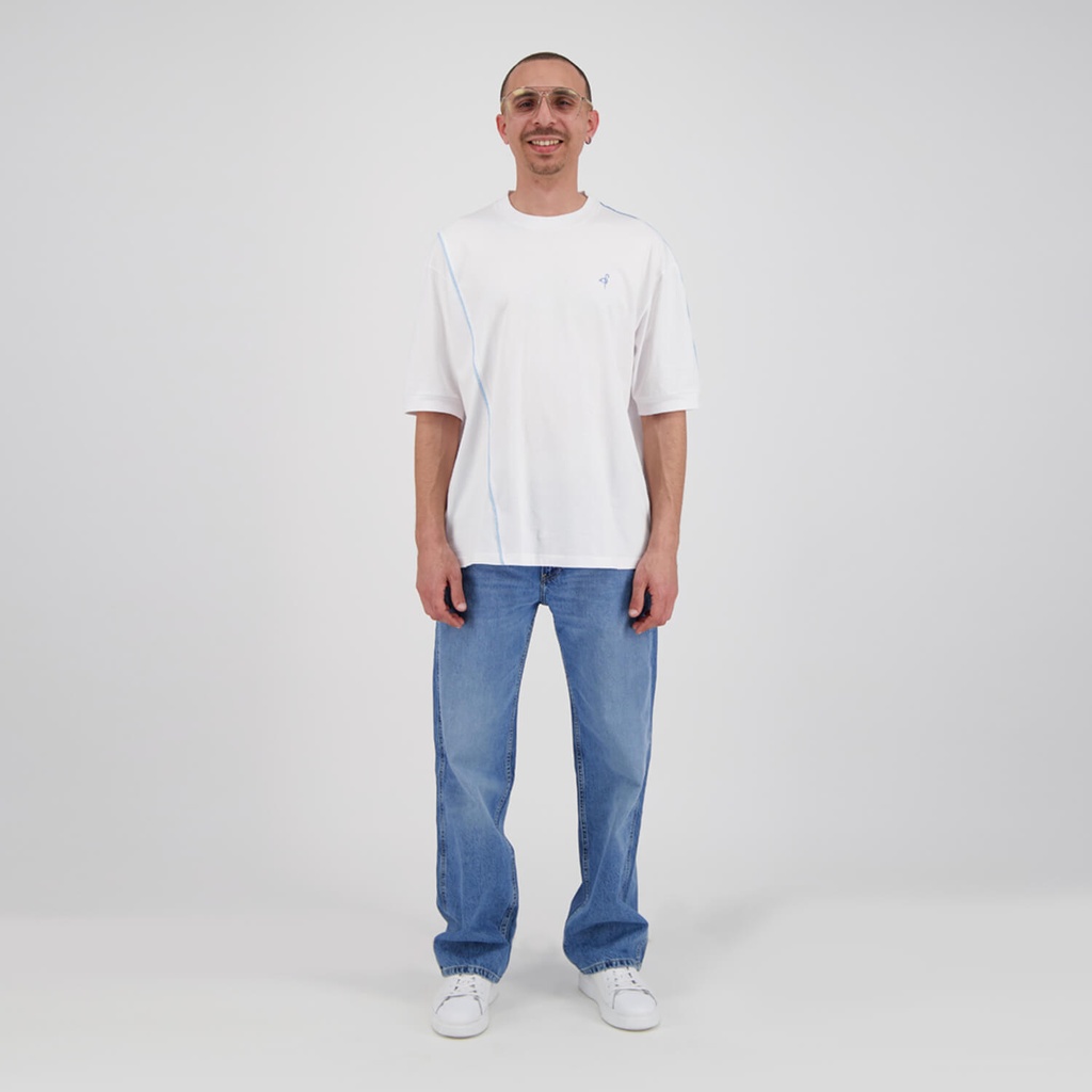 T-shirt oversized homme manches courtes avec piping et broderie