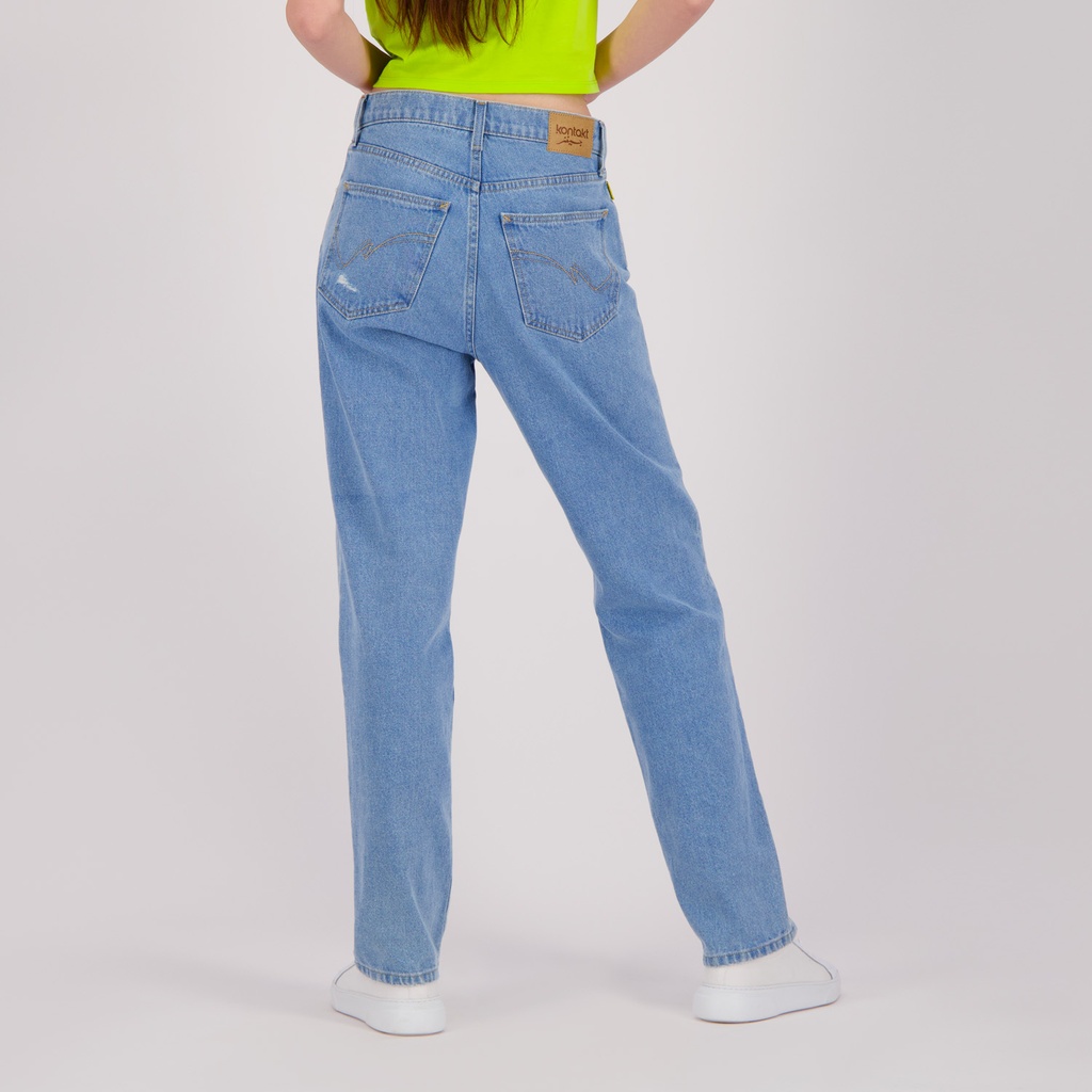 Mid-waist straight jeans femme avec patch et repair work - MADIHA