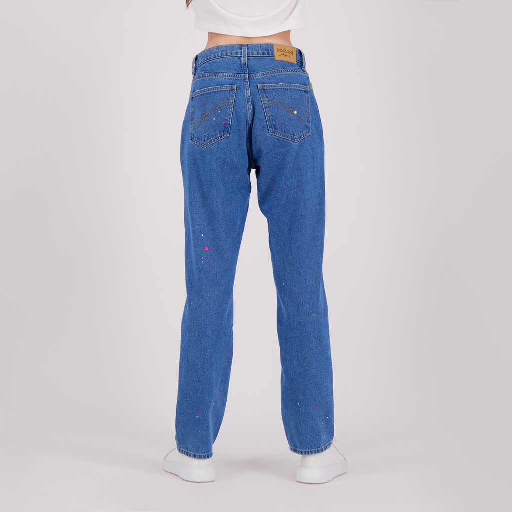 Mid-waist straight jeans femme avec taches de peinture - MADIHA