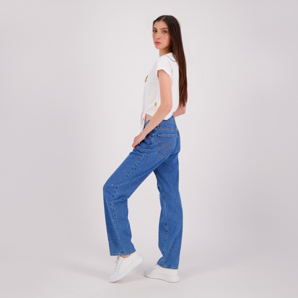 Mid-waist straight jeans femme avec taches de peinture - MADIHA