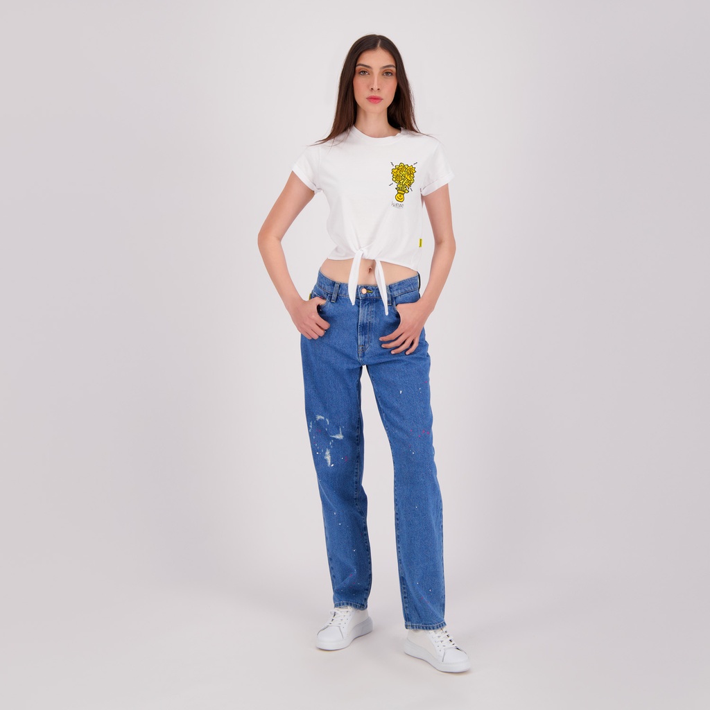 Mid-waist straight jeans femme avec taches de peinture - MADIHA