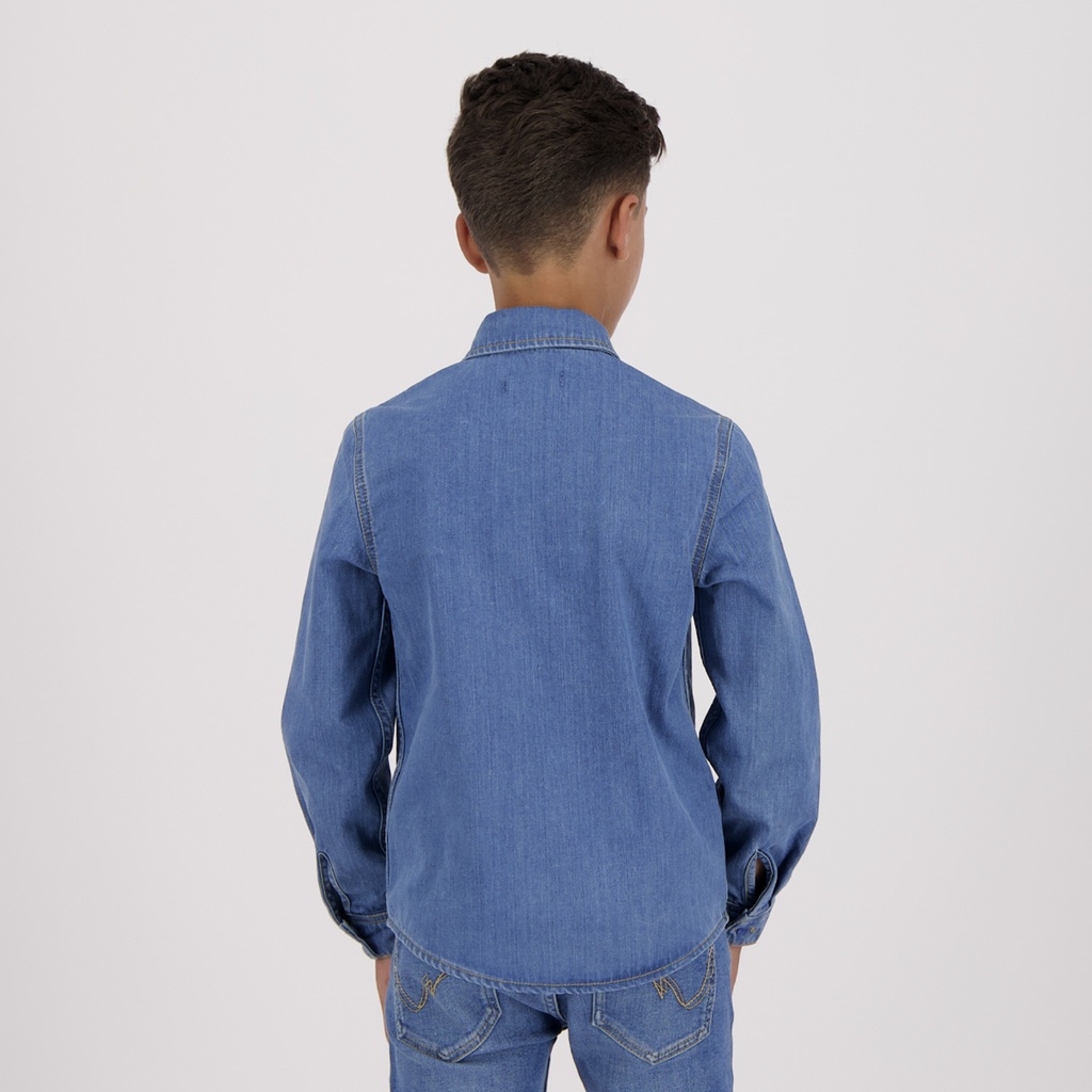 Chemise garçon avec poche poitrine en jeans