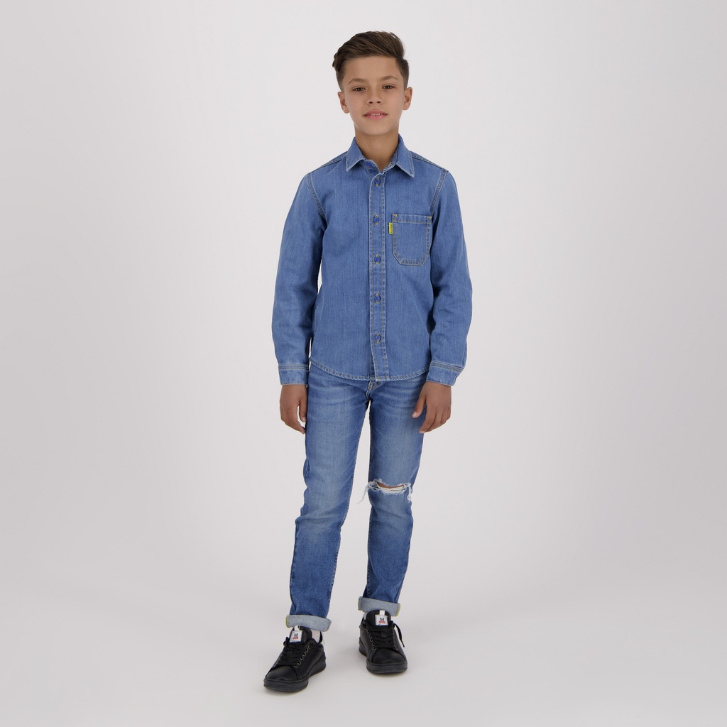 Chemise garçon avec poche poitrine en jeans