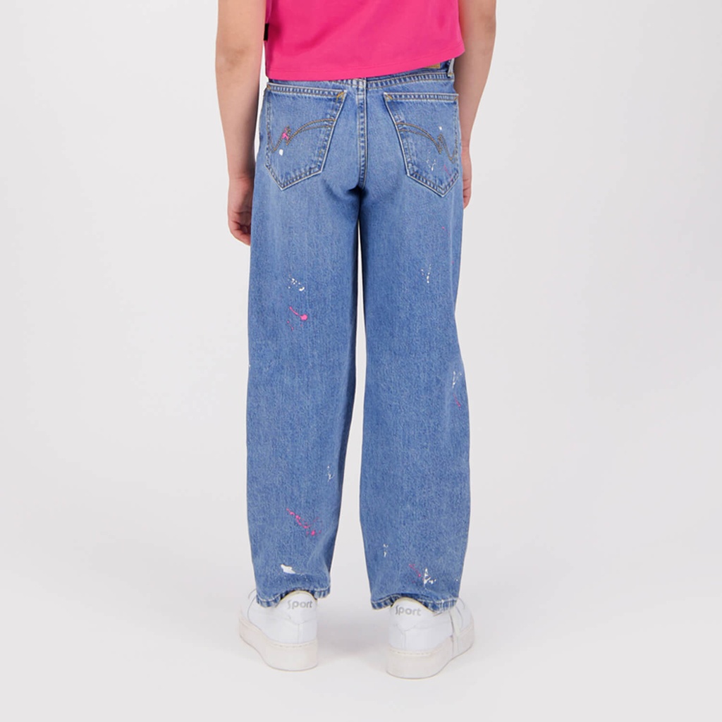 Straight jeans fille avec taches de peinture