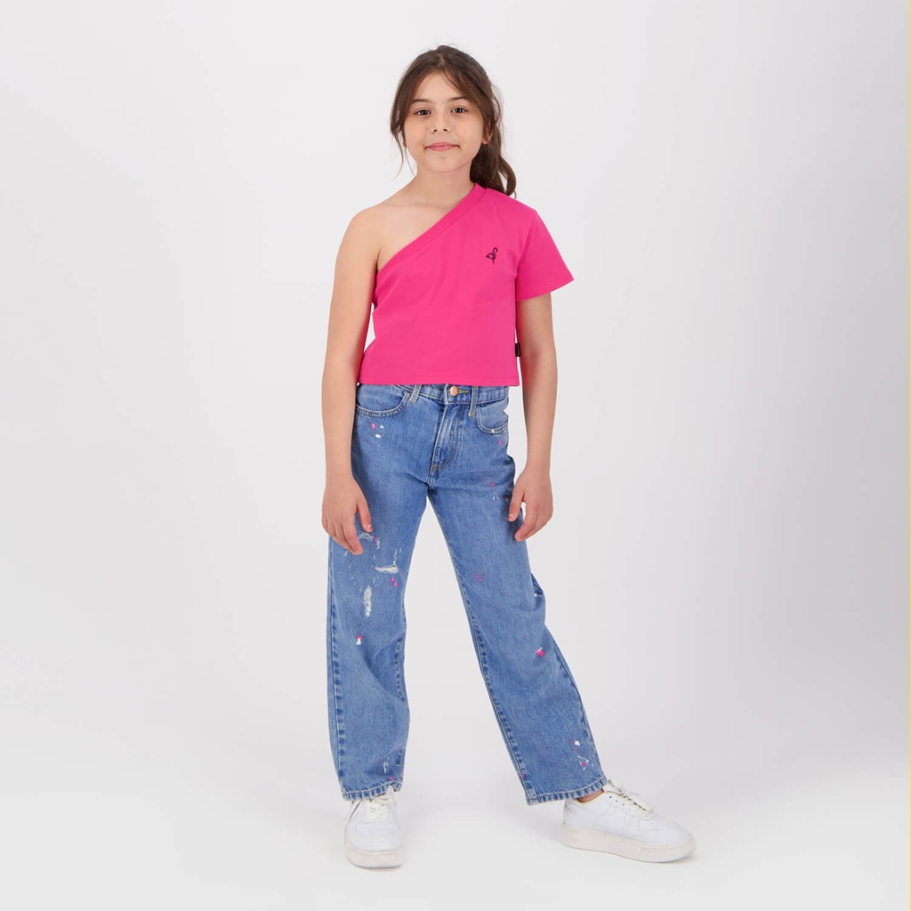 Straight jeans fille avec taches de peinture