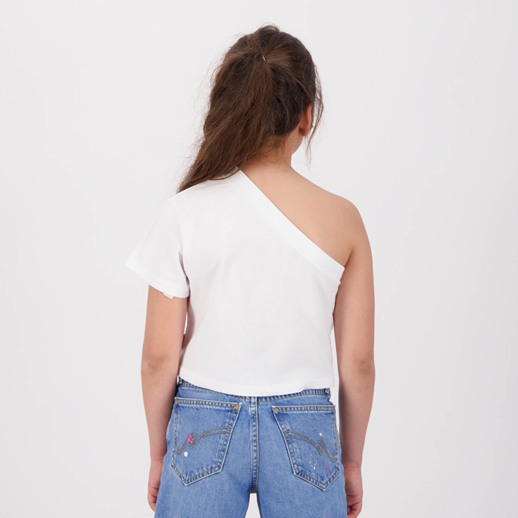 T-shirt fille manche dénudée avec broderie