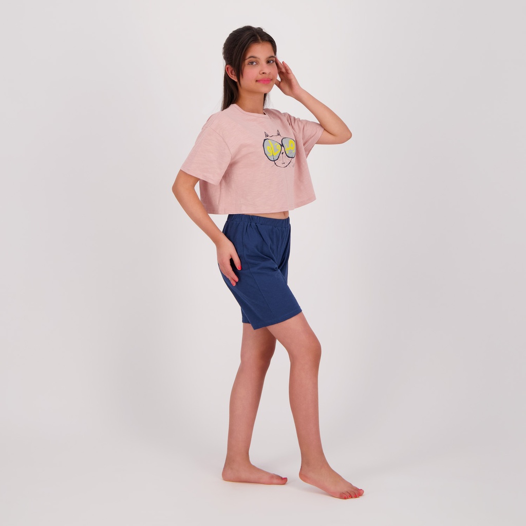 Pyjama fille t-shirt crop et short ميعاو