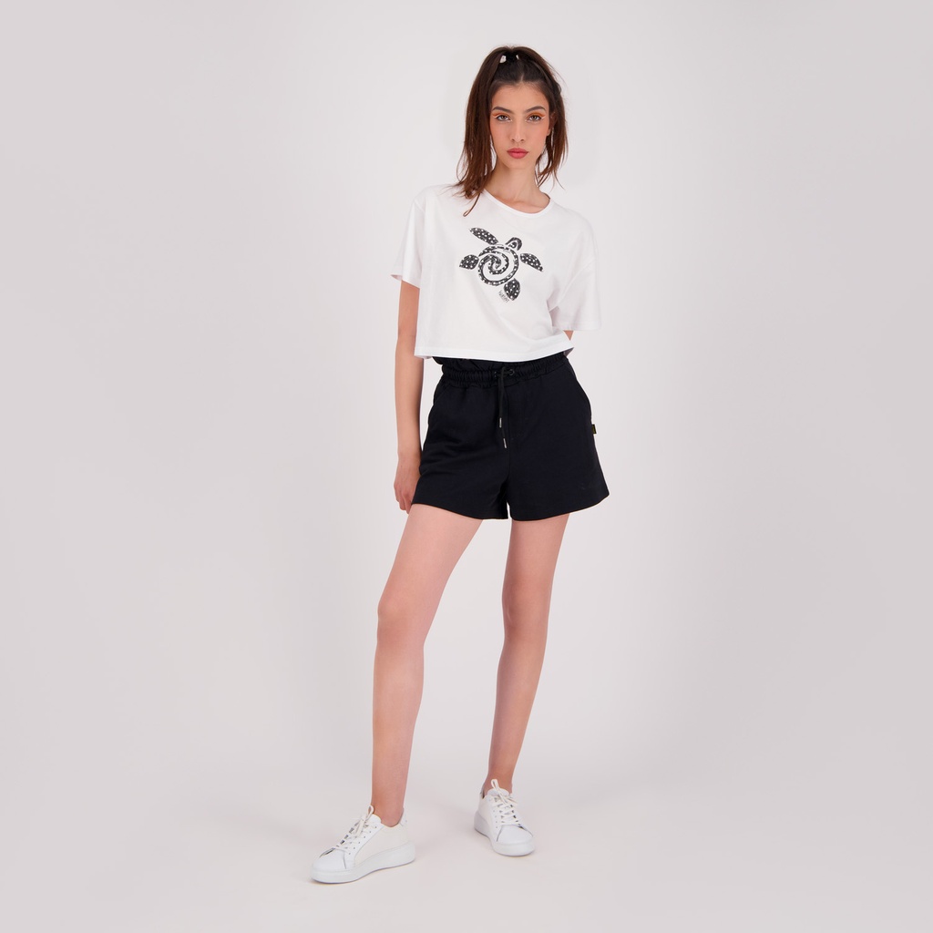 T-shirt crop femme manches courtes TORTUE DE MER ET PERLE