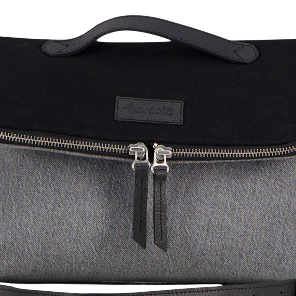 Pochette avec bandouliere en jeans et cuir