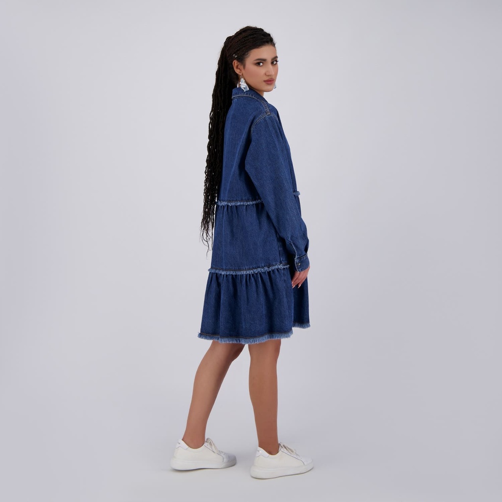 Robe chemise femme a volants en jeans- RAFLA