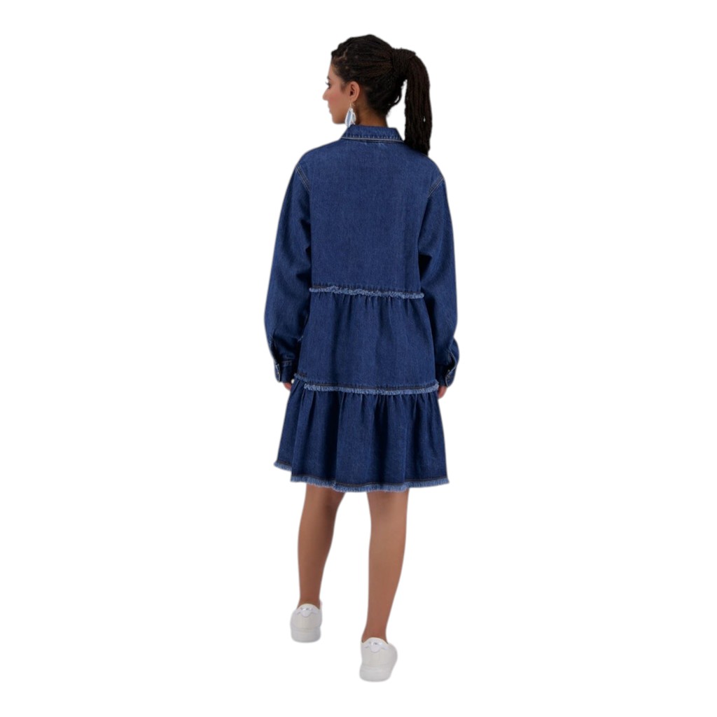 Robe chemise femme a volants en jeans- RAFLA