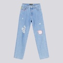 Mid-waist straight jeans femme avec patch et repair work - MADIHA