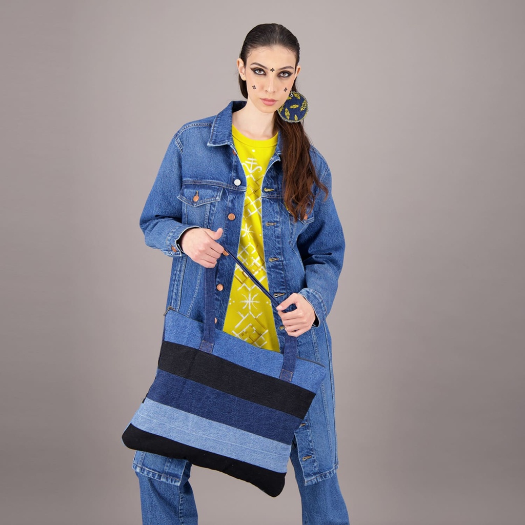 Coussin &amp;Tote bag format 49/39 en jeans Modular TNFW