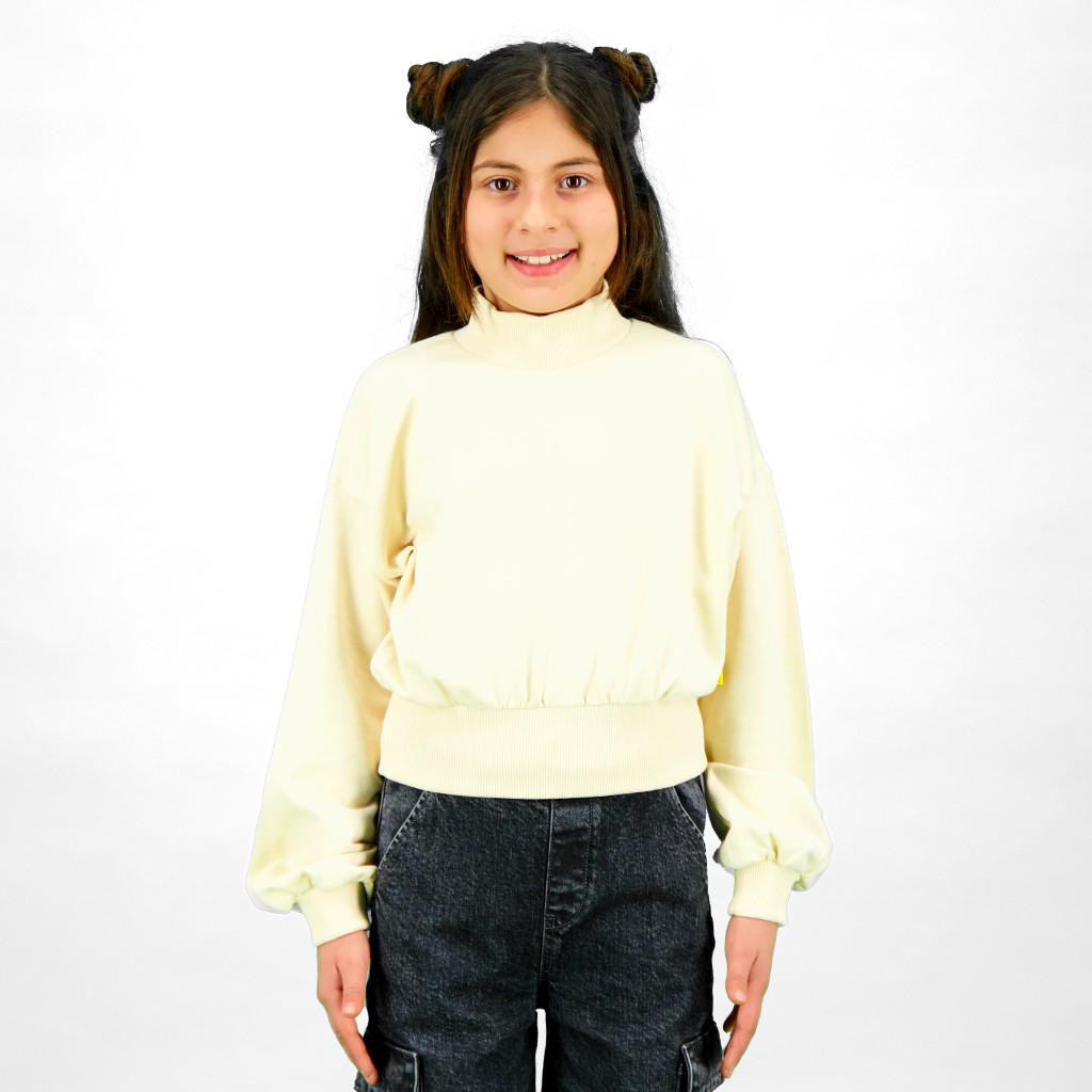 Sweat crop fille avec col cheminée