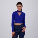 T-shirt crop côtelé femme manches longues avec détail cut out